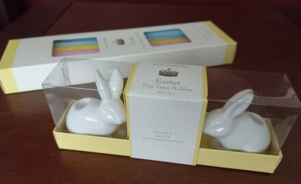 Williams Sonoma two very small bunny taper candle holders