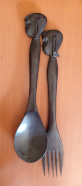 Hand Carved Serving Spoon & Fork