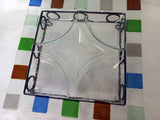 Large glass serving plate with metal base