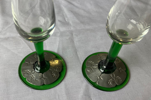 Pair of Sherry Glasses with Pewter Detail