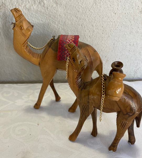 Pair of Wooden Carved Camels