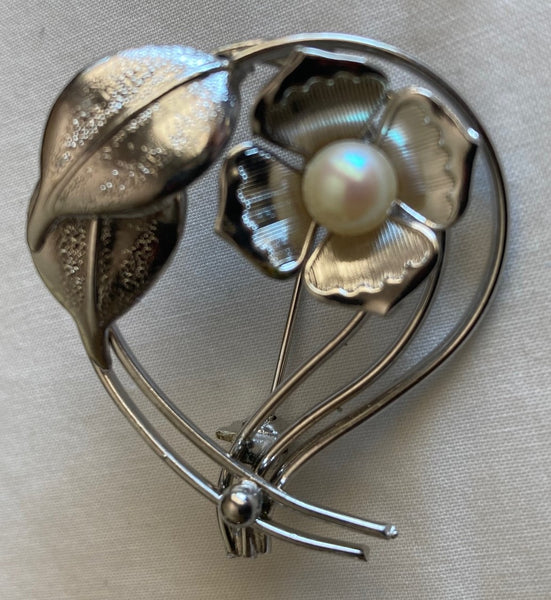 Silver & White Costume Brooch