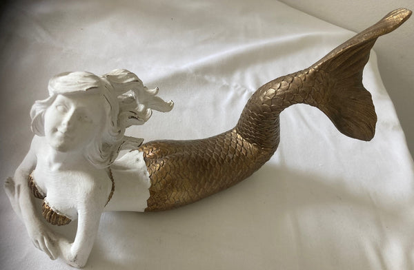 White & Gold Mermaid Figurine